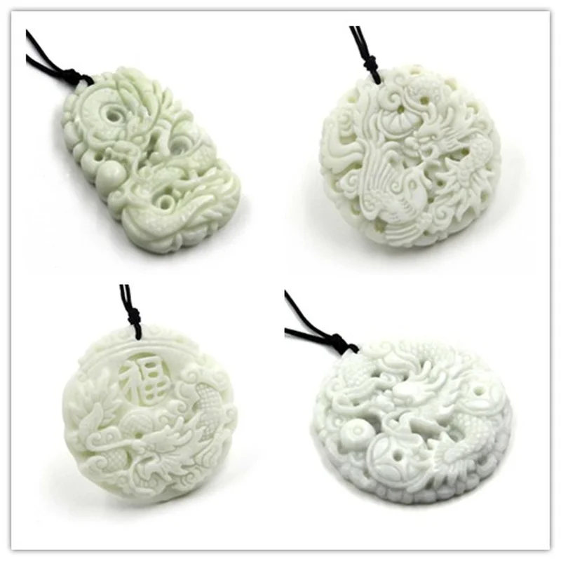 Women'S Accessories - Natural White jade Dragon Phoenix Pendant