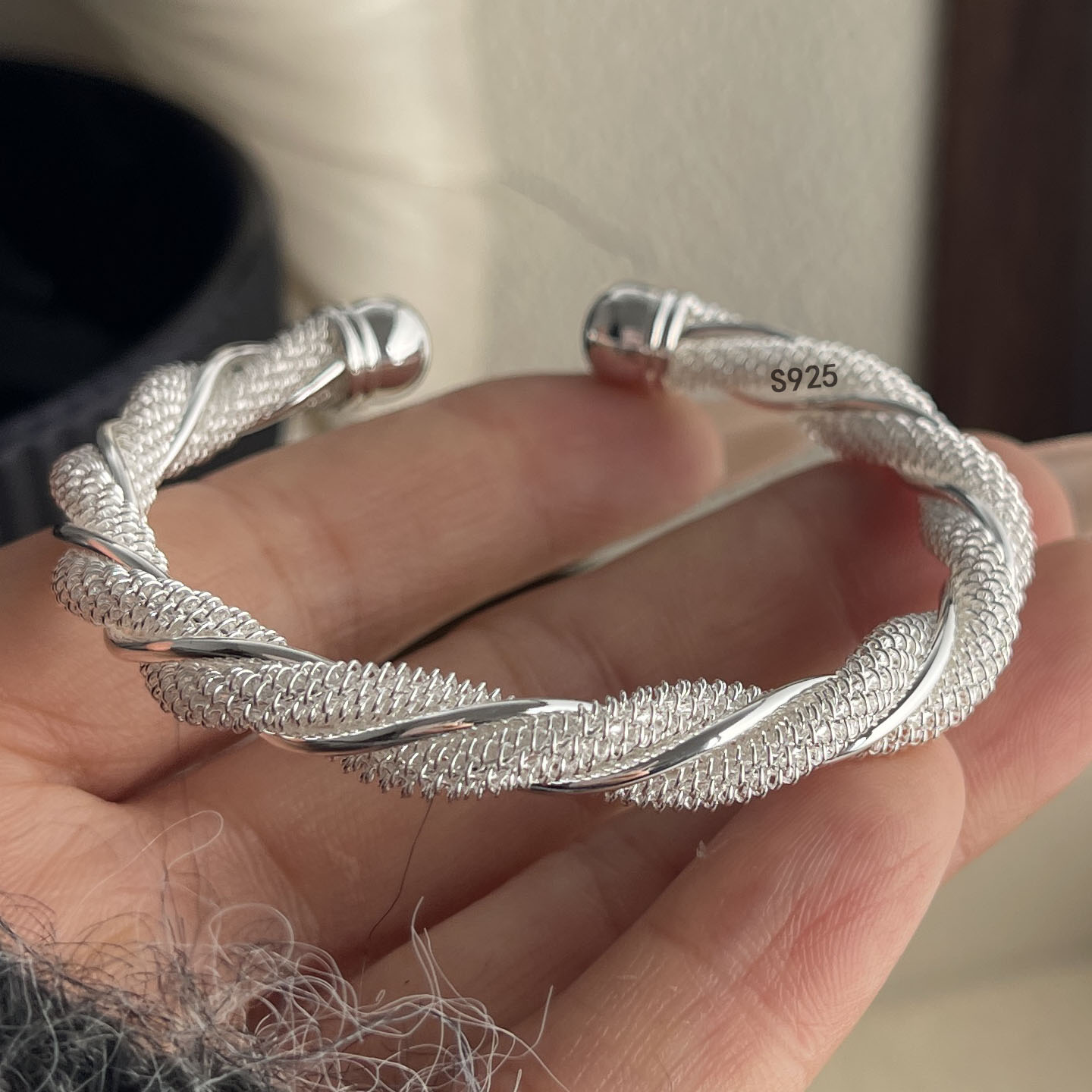 Resin Bangle Bracelet - 100% Solid 925 Sterling Silver Retro