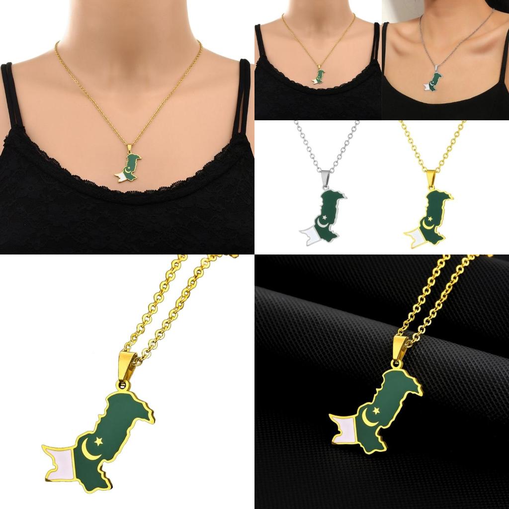 Women Accessories Pakistan - Couples Pakistan Map Necklace Stainless Steel