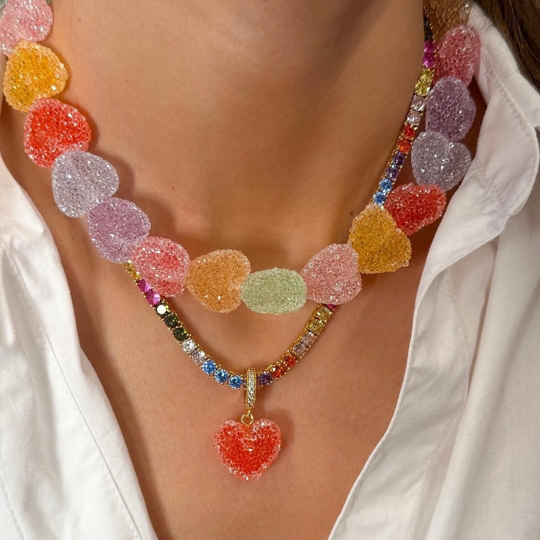 Colorful Heart Resin Necklace  - Resin Bangle Bracelet review and price